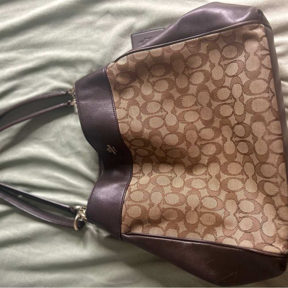 Coach Brown and Tan Signature Shoulder Bag